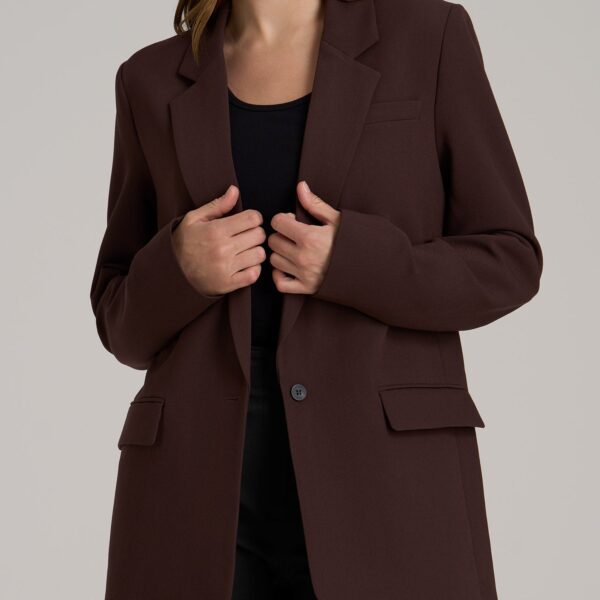 Boyfriend Fit Single-Button Blazer for Tall Women in Chestnut