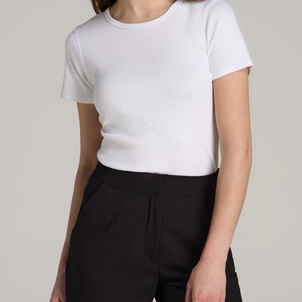 Short Sleeve Crew Neck Ribbed T-Shirt for Tall Women in Bright White