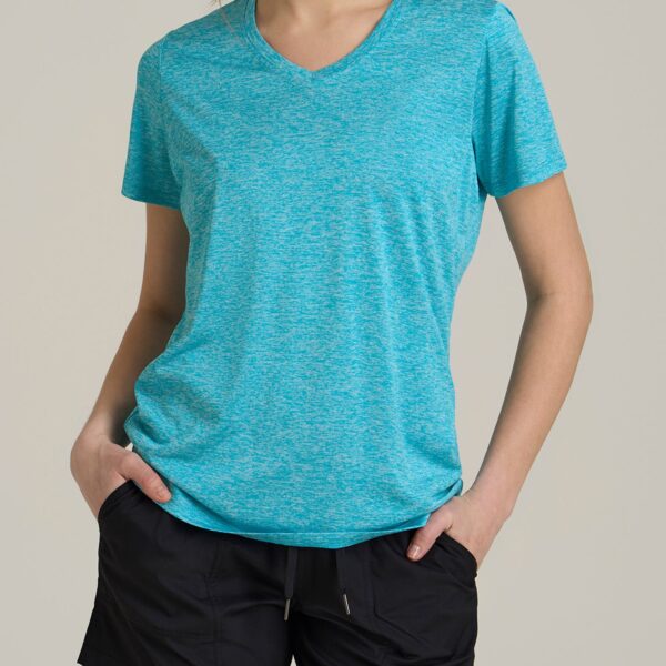 Short Sleeve Active V Neck T-Shirt for Tall Women in Scuba Blue Mix