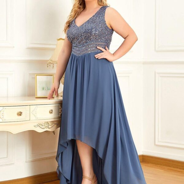 Elegant Paillette & Chiffon V-neck A-line Sleeveless Plus Size Formal Evening Dresses