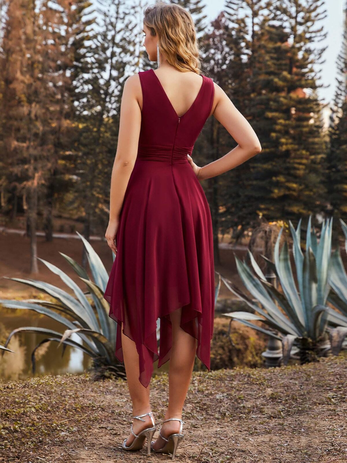 Chiffon Double V-Neck A Line Bridesmaid Dress with Asymmetrical Hem Shop Chiffon Double V-Neck A Line Bridesmaid Dress with Asymmetrical Hem Shop