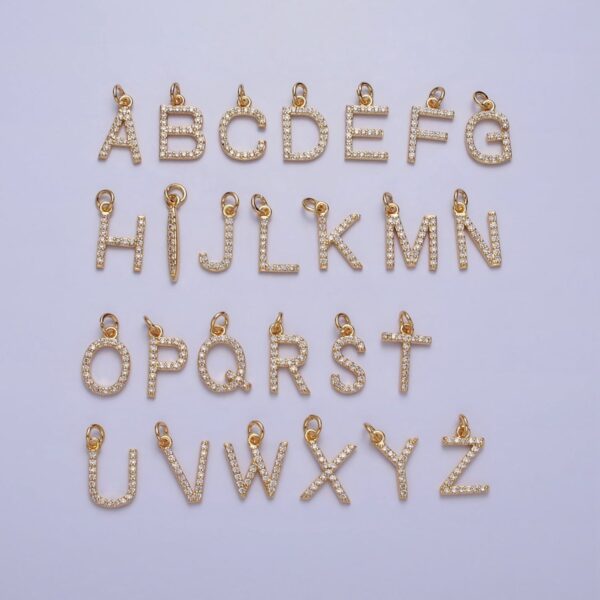 Clear Micro Paved CZ Initial Alphabet Letter Gold Personalized Charm  | A-520-A-532