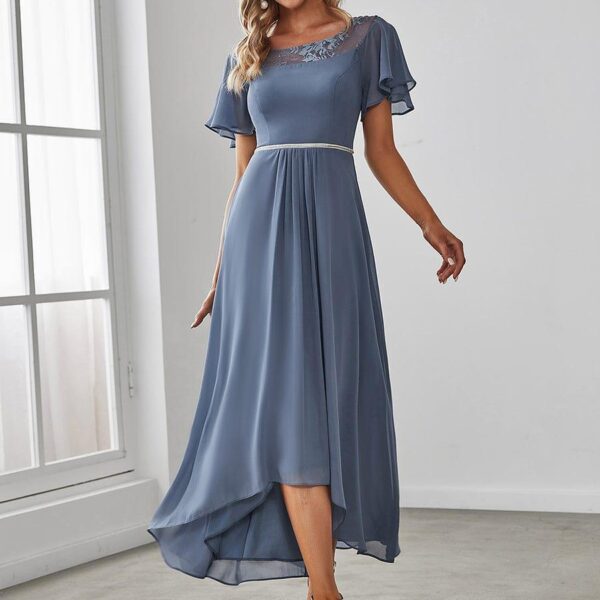 Women's Casual Boat Neck A-Line Midi Dress with Asymmetrical Hems