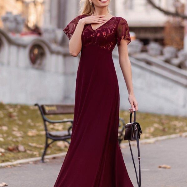 Sequin Print Evening Dresses for Women with Sleeves