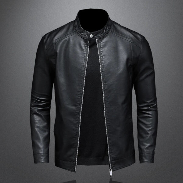 Men Leather Jacket - Slim Fit PU Motorcycle Biker Coat With Zipper Closure