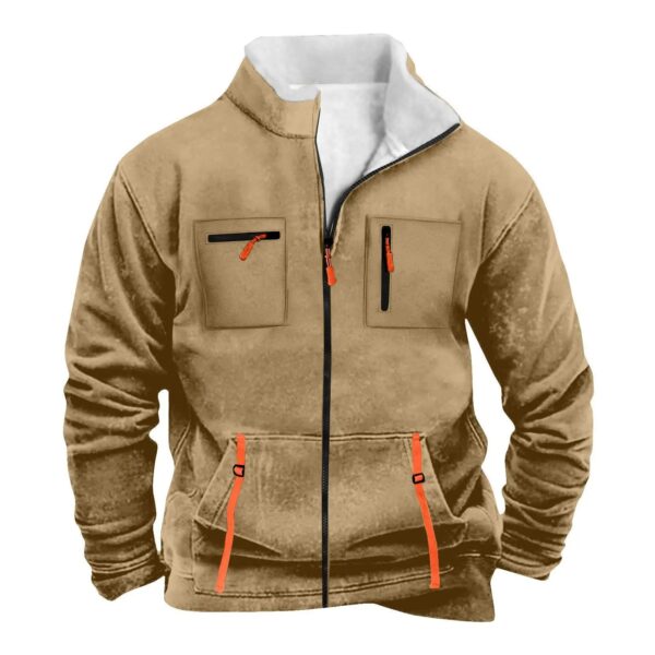 Men's Casual Jacket – Autumn Winter Multi-Pocket Zipper Front Polyester Outerwear Coat