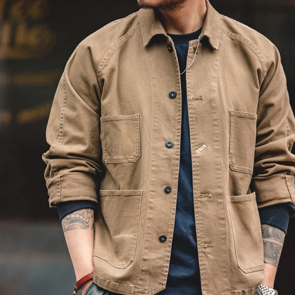 Men's Chore Coat - Heavyweight Twill Khaki Utility Jacket | Four-Pocket Safari Style