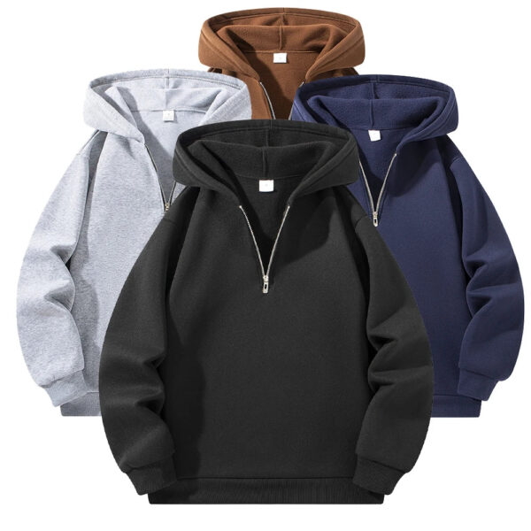 Men's Half Zipper Hoodie - Casual Long Sleeve Pullover | Solid Color Sweatshirt