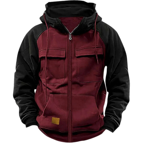 Men's Hooded Sweatshirt - Patchwork Hoodie With Zipper, Fleece Lined & Multiple Pockets