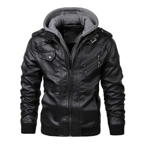 Men's Leather Jacket - Casual Biker Motorcycle Coat With Zipper Closure