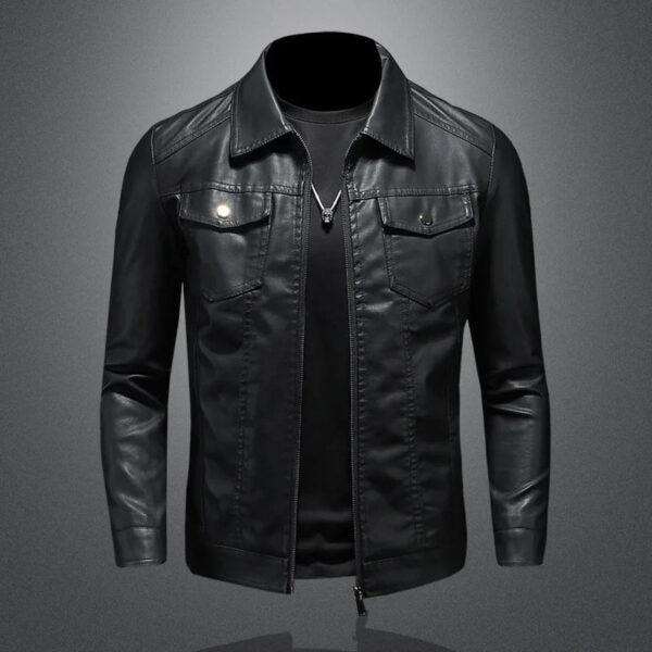 Men's Leather Jacket - Oversized Waterproof PU Motorcycle Riding Coat With Zipper Closure