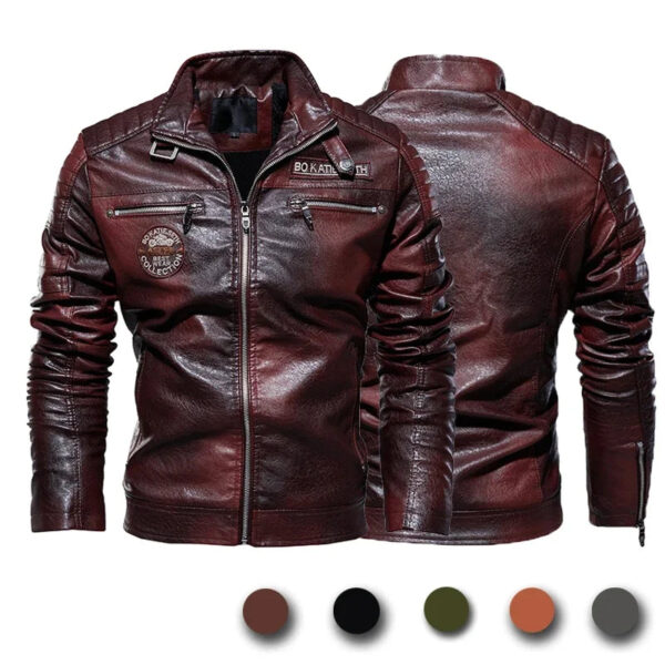 Men's Leather Jacket - Slim Fit Motorcycle Jacket With Zipper Closure Coat