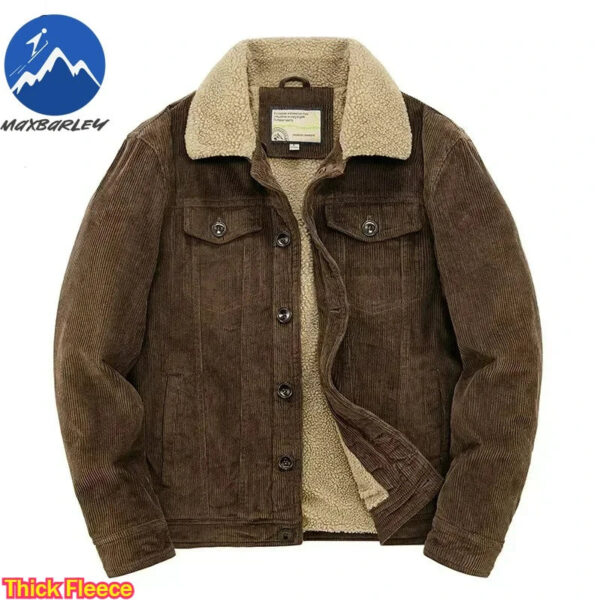 Men's Padded Jacket - Slim Fit Corduroy Parka Coat | Warm Fleece Windbreaker