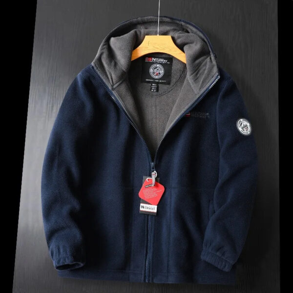 Men's Winter Fleece Jacket - Hooded Casual Coat With Polyester Lining & Embroidery