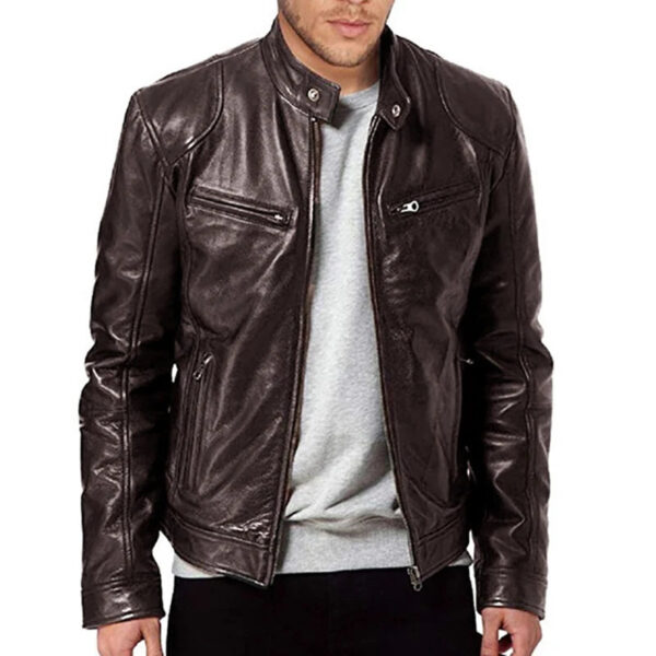 Motorcycle Leather Jacket - Men's Slim Fit Biker Style Casual PU Coat With Zipper