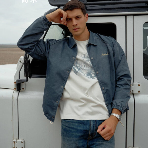 Vintage Oversized Jacket - Men's Casual Plus Size Outerwear With Letter Embroidery