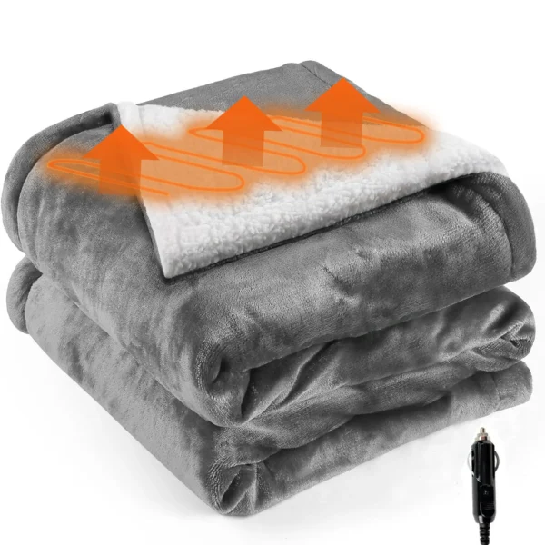 Heated Car Blanket - Instant 12-Volt Warmth for Travel -Luxurious Flannel & Sherpa, Portable & Universally Fit for Cars, Trucks.