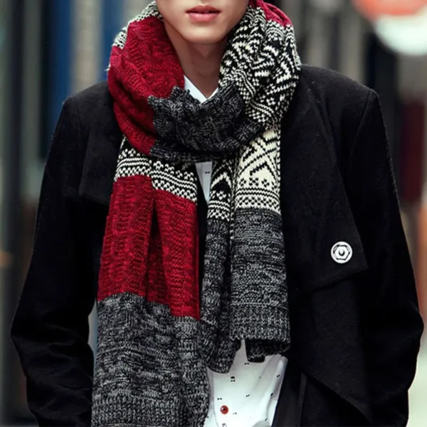 New Winter Men's Scarf Checkered Scarf Keep Warm Casual Knit Neckerchief Patchwork Wool Cashmere Scarf AC086