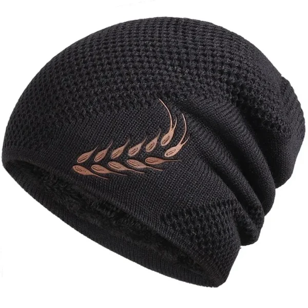 Unisex Warm Winter Beanie Hat Fashion Wheat Embroidered Knitted Hat Men Women Plush Fur Lined Thick Ski Beanie Cap