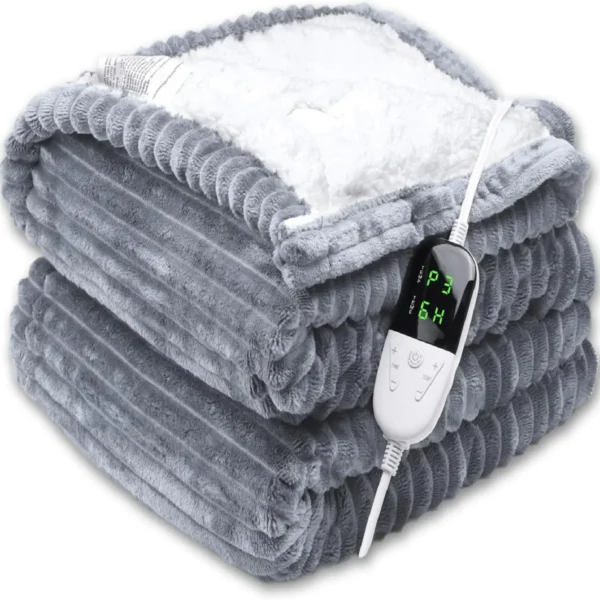 130*150Cm/50*60Inch Stripesd Flannel Electric Blanket Electric Heating Blanket 6-Speed Temperature Adjustment 5-Speed Timed Automatic Shutdown Washable