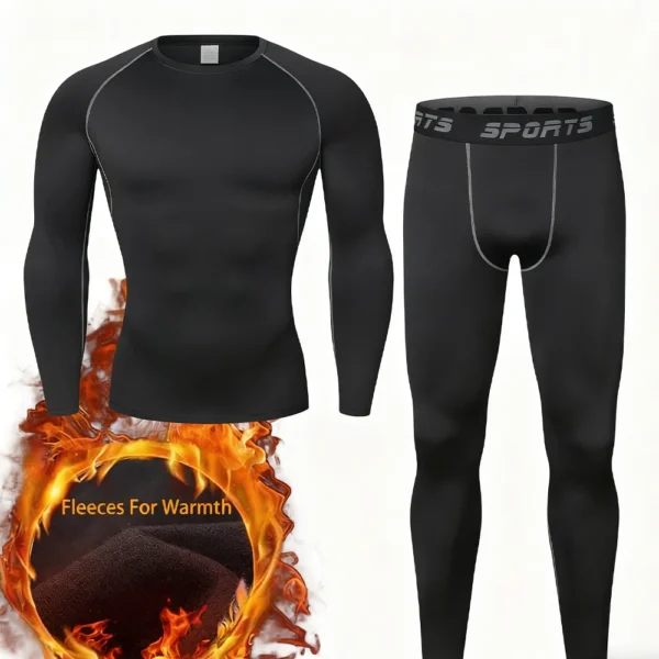 Winter Men Thermal Underwear Set Mens Fleece Lined Warm Undershirts Long Johns Compression Tights Fitness Sports Tracksuit Set