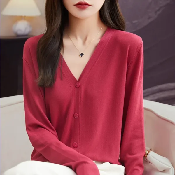 Casual Women Cardigans Spring Summer Loose V-neck Sweater High Strecth Single Breasted Cardigan Fashion Korean Knit Cardigan