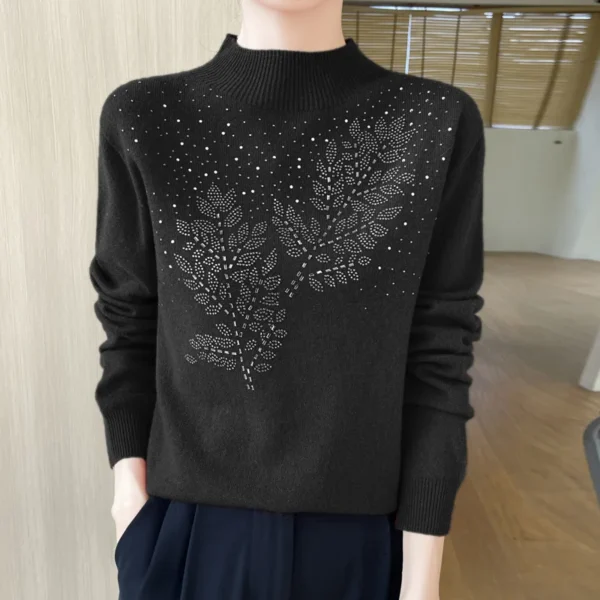 Women Sweater Long Sleeve Autumn Winter Thick Warm Pullovers Beading Korean Fashion Bottoming Shirts Soft High Strecth Jumpers
