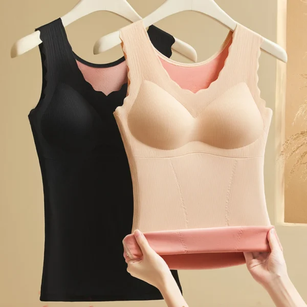 Women's autumn and winter thermal vest fleece lining warm thermal underwear top with bras