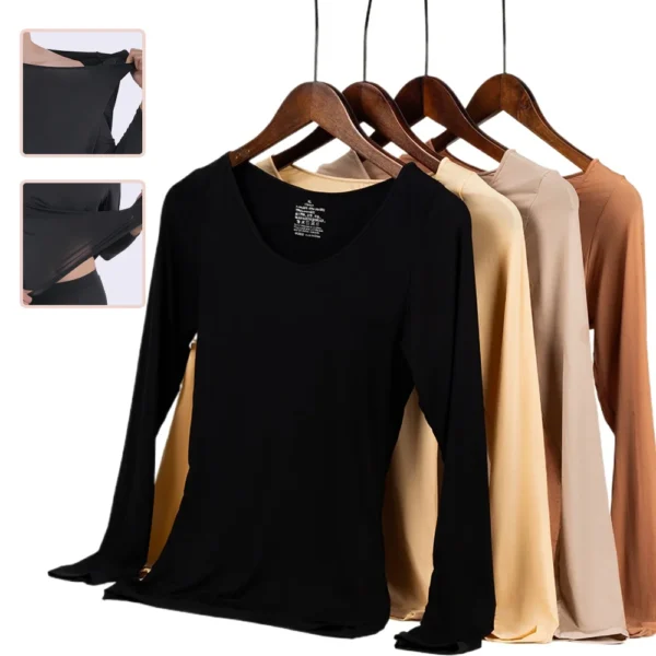 Women's Thermal Underwear Autumn Winter Bottoming Shirt Pullover Elastic Long-sleeved T-shirt Ladies Thin Thermal Skin Top L-XL