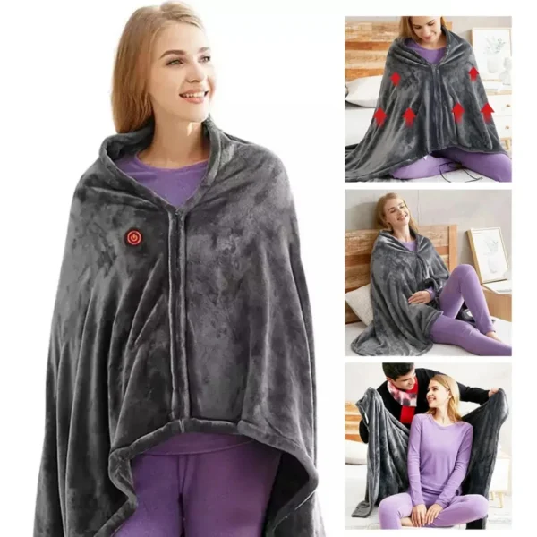 USB Heated Throw Blanket Shawl with 3 Heating Levels Coral Velvet 9 Heated Areas for Neck Shoulder Chest Abdomen Warm in Autumn