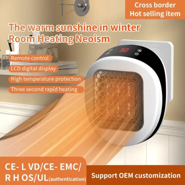 NEW 800W Electric Portable Heater for Small Bathroom Heating Fans Wall Mounted PTC Ceramic Electric Heater with Remote Control