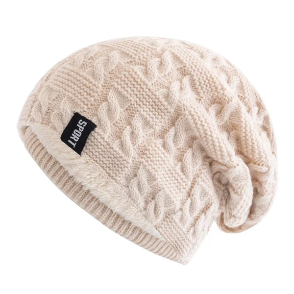 New Women Winter Hats Female Sports Label Casual Beanie Hat Fleece Lined Warm Knitted Hats