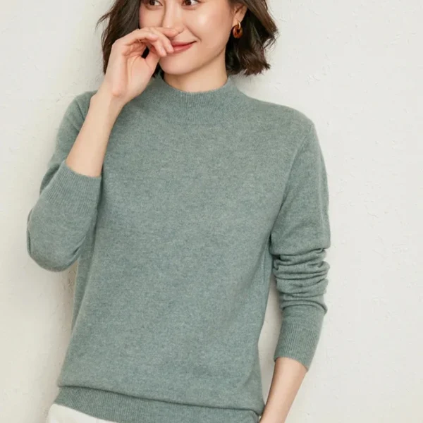 Casual Spring Autumn Women Sweater 2025 Knitted Pullovers Mock Neck Solid Cashmere Knit Basic Casual Bottoming Shirts Top Jumper
