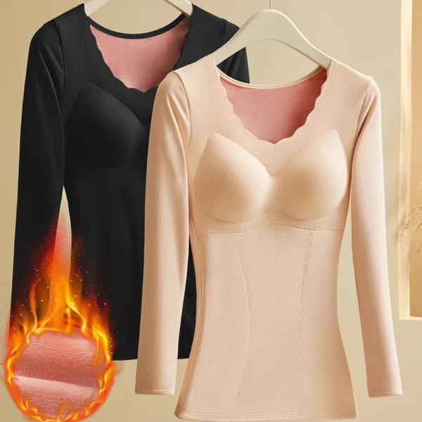 Women's autumn and winter thermal underwear shirt long sleeves warm fleece-lined clothes underwear tops with bras