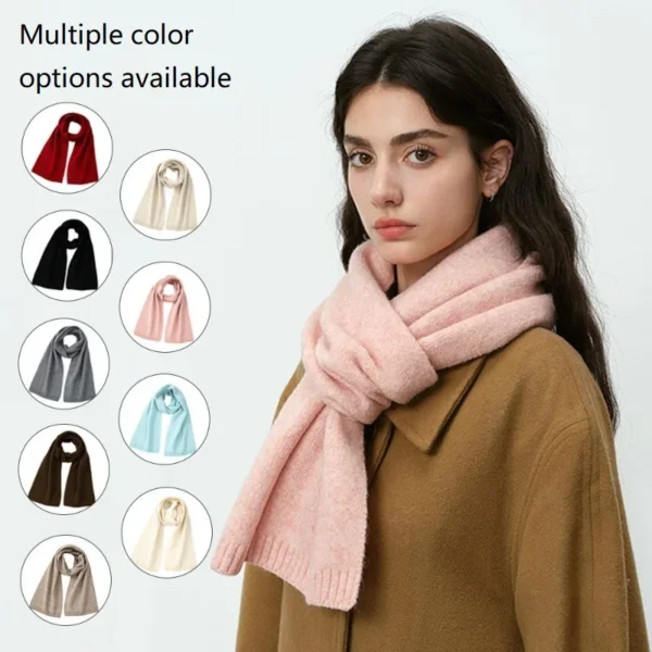 Solid Color Thickened Warm Knitting Scarf Women Scarf Cold Weather Thermal Neck Wrap Casual Outfit Scarf XWJ109