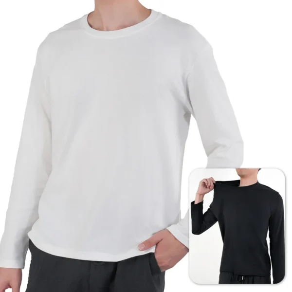 2Pcs Mens Thermal Underwear Man Round Neck Long Sleeve T-shirts Solid Color Thermals Spring And Autumn Male Cotton Undershirts