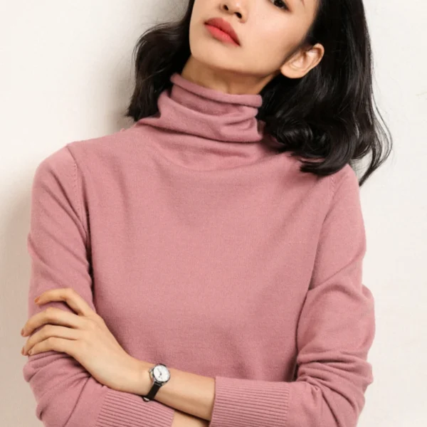 YSZWDBLX Womens Pullovers Turtleneck Solid Slim Fit Korean Bottoming Shirts Autumn Winter Casual Jumper Knit Wear Purple Sweater