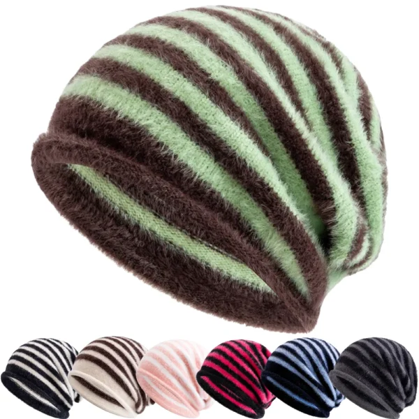 Hot Sale Fashion Woman Slouchy Beanie Casual Stripe Design Y2K Winter Hats For Female