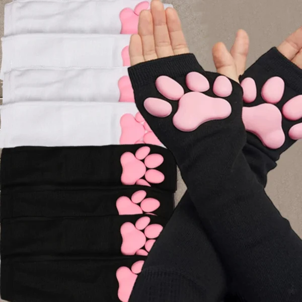 3D Cat Claw Sun Protection Sleeves Women Girls Cute Fingerless Cat Paw Pawpads Gloves Lolita Cosplay Halloween Party Mittens