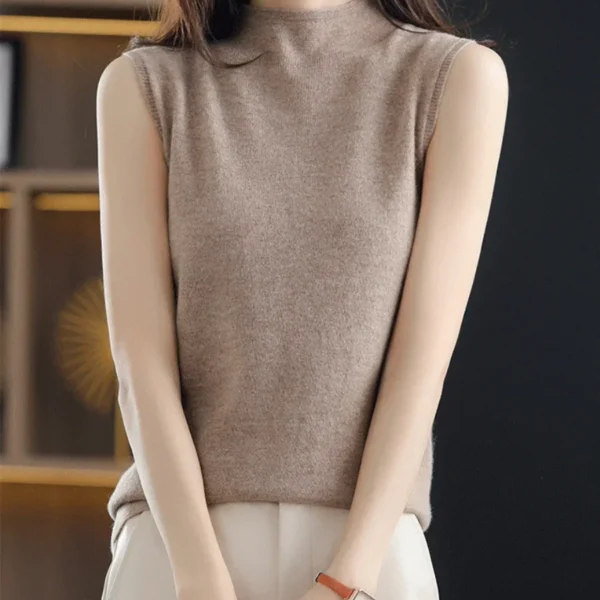 Spring Autumn Women Sweater Vest Half High Collar Slim Fit Knitwears Warm Pullovers Casual Knitted Tops Korean Fashion Jumpers